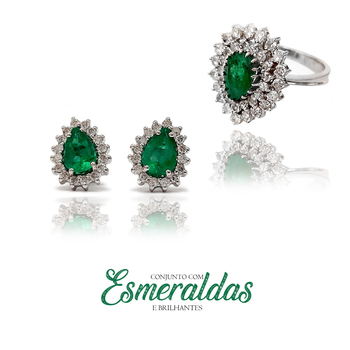 imagem Conjunto em Ouro 18k com esmeralda e brilhantes