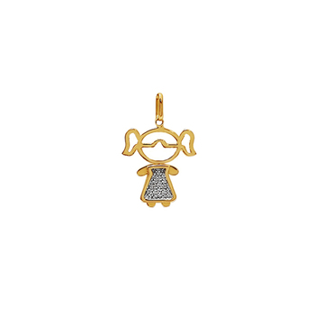 imagem Pingente em Ouro 18k. menina com laço vestido com brilhantes