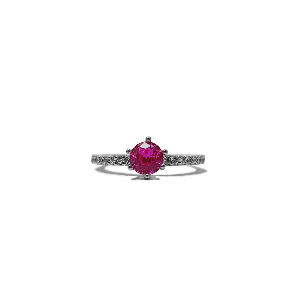 imagem Anel em Prata 925 Solitário com zircônia pink com zircônias no aro