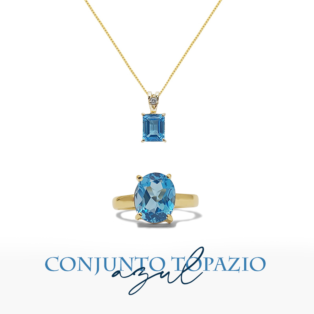 imagem Conjunto Sky em Ouro 18k. com Topazio e brilhante