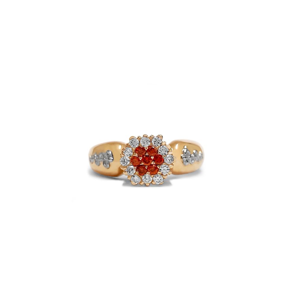 imagem Anel de Formatura em Ouro 18k com zircônia laranja e brancas