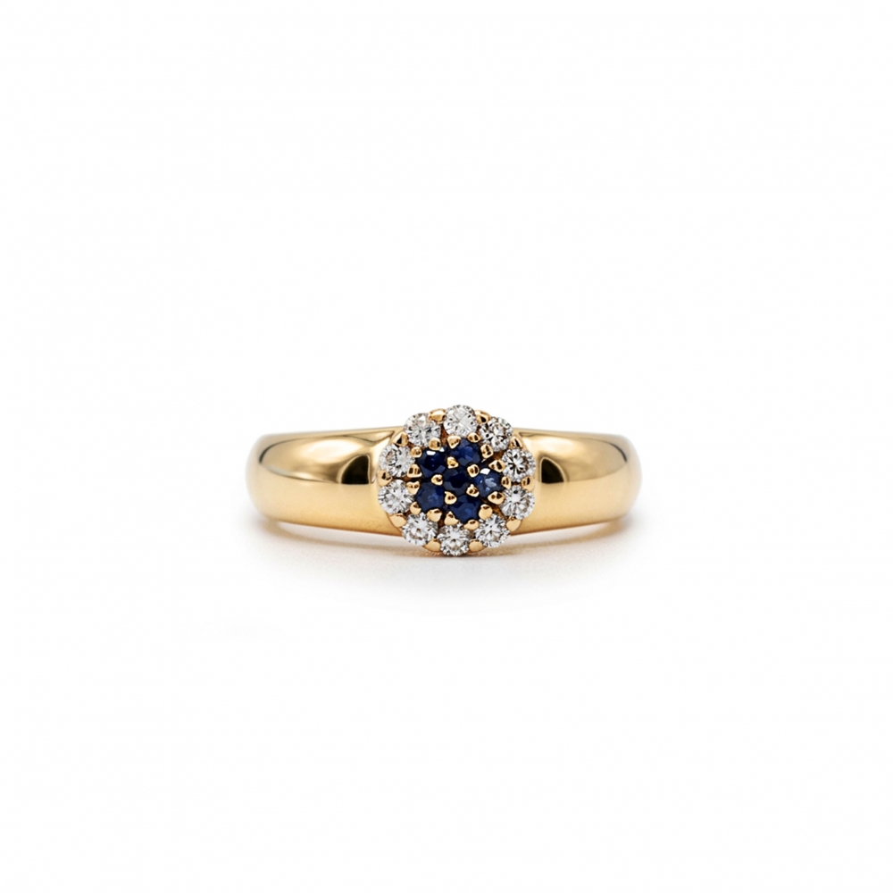 imagem Anel de Formatura em Ouro 18k com zircônias azuis