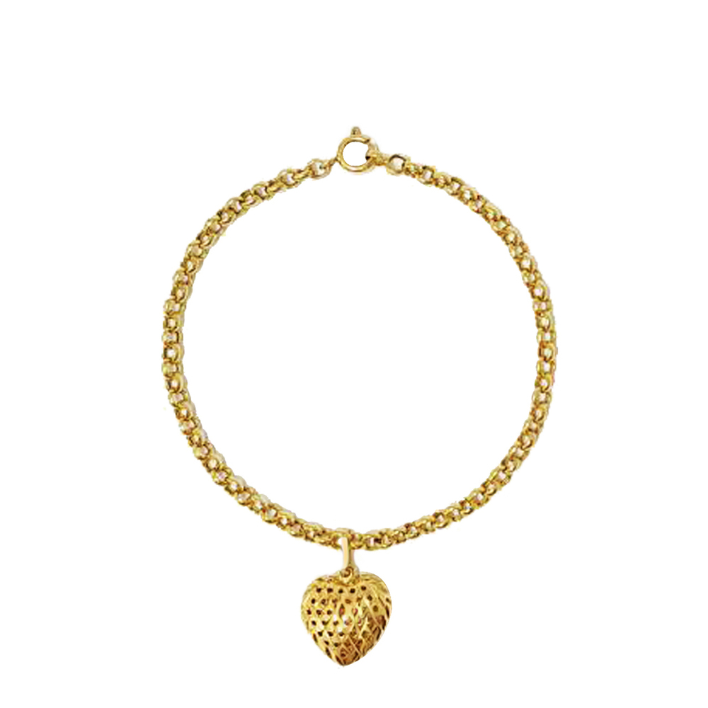 imagem Pulseira em Ouro 18k elo português com Pingente de coração em Ouro 18k
