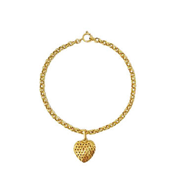 imagem Pulseira em Ouro 18k elo português com Pingente de coração em Ouro 18k