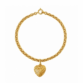 imagem Pulseira em Ouro 18k elo português com Pingente de coração em Ouro 18k
