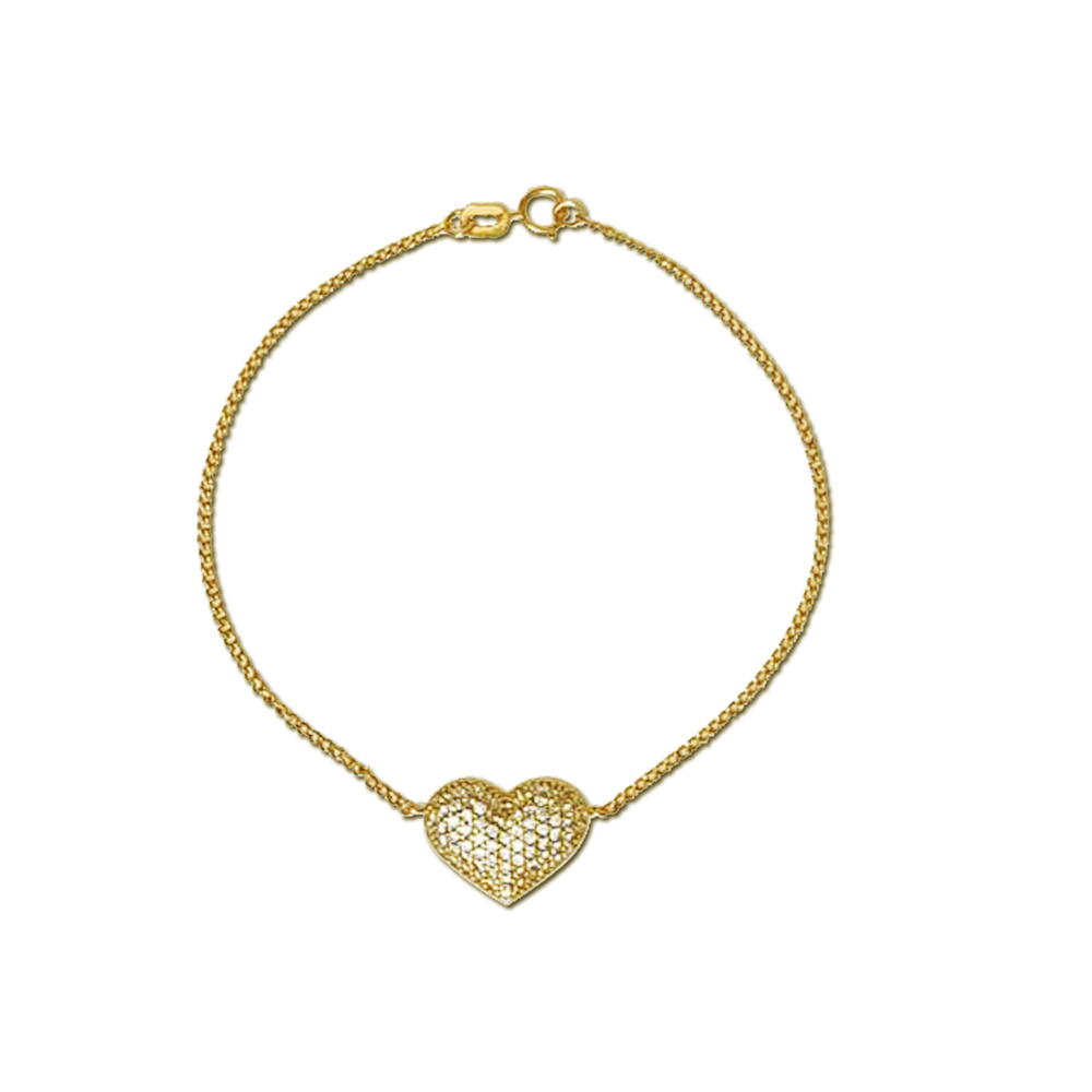 imagem Pulseira em Ouro 18k elo Groumet com coração com zircônias