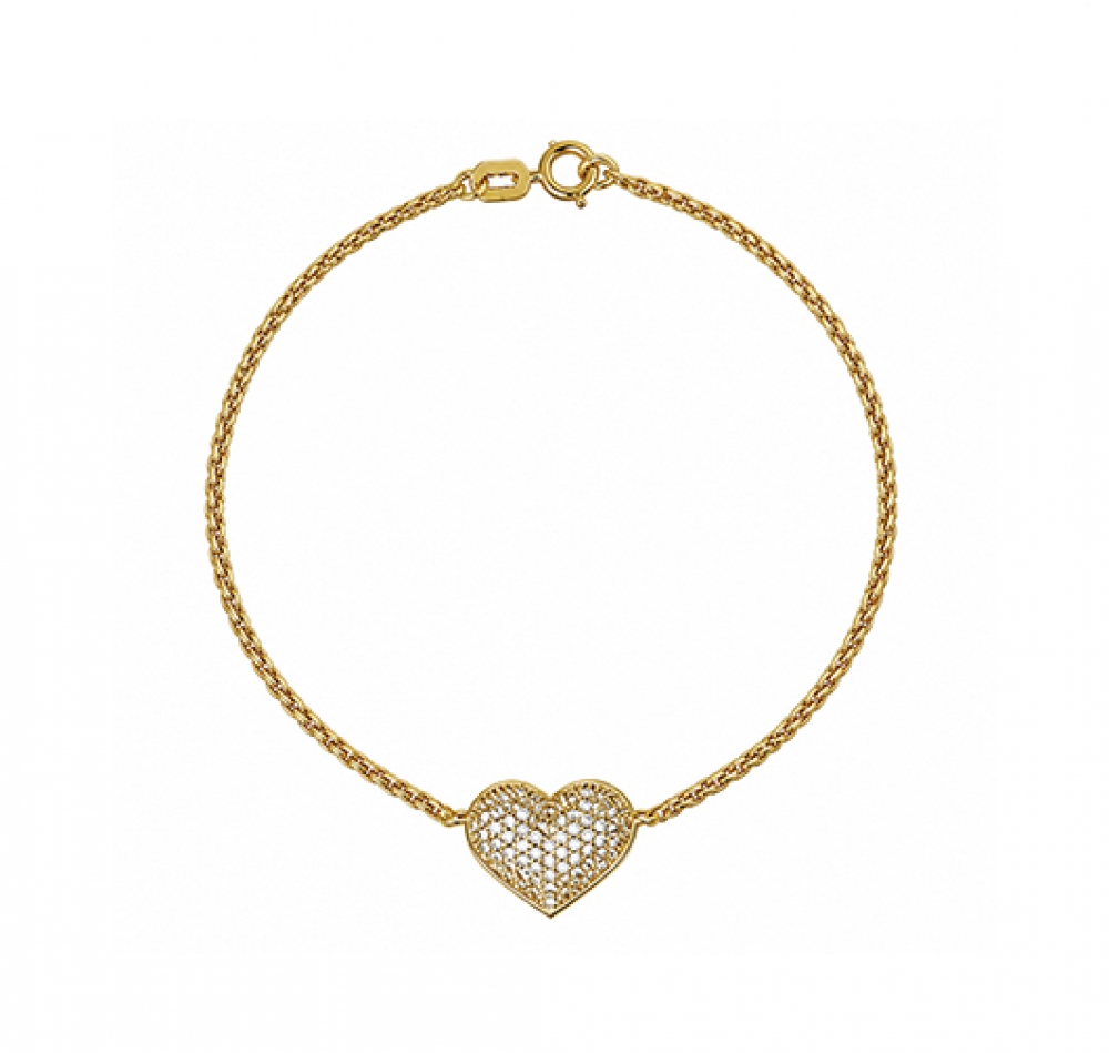 imagem Pulseira em Ouro 18k elo Groumet com coração com zircônias