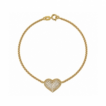 imagem Pulseira em Ouro 18k elo Groumet com coração com zircônias