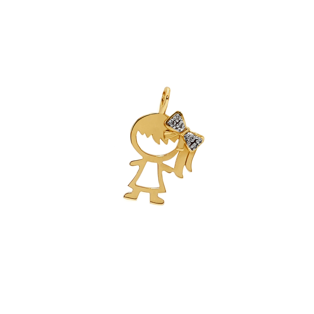 imagem Pingente em Ouro 18k. menina com laço com brilhantes